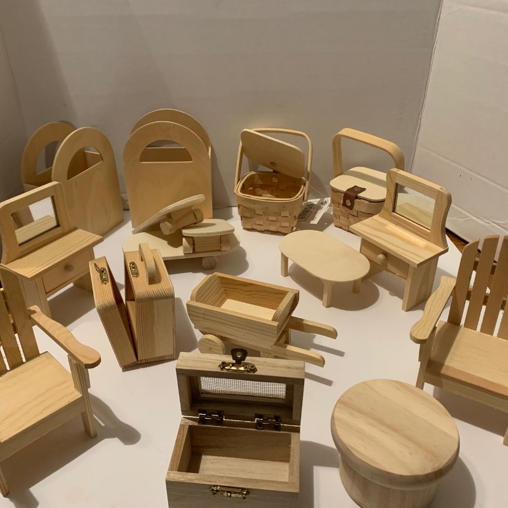 16 piece miniature wooden craft furniture